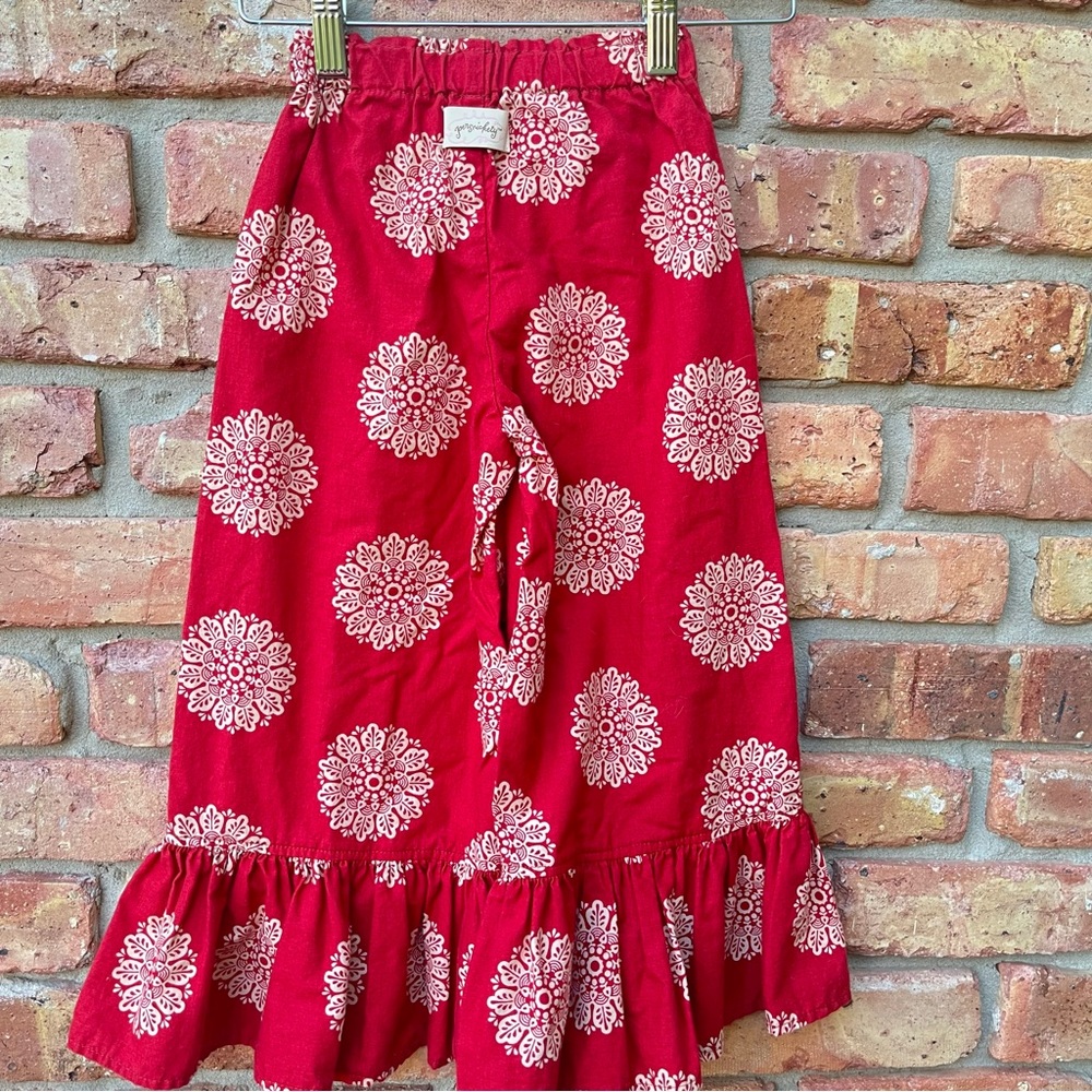 PERSNICKETY BOUTIQUE COTTON GIRLS RED PAISLEY RUFFLED PANTS LOOSE BOHO